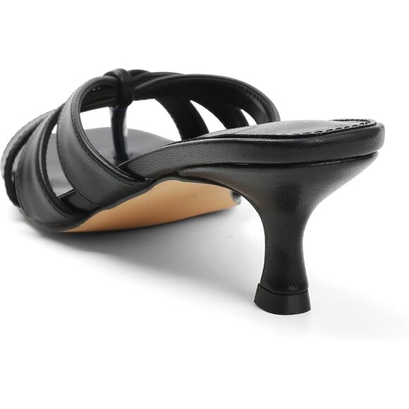 Kitten Heel Black  Faux Leather Women Flops Strappy Heel Summer Square Open Heel - Picture 5 of 7